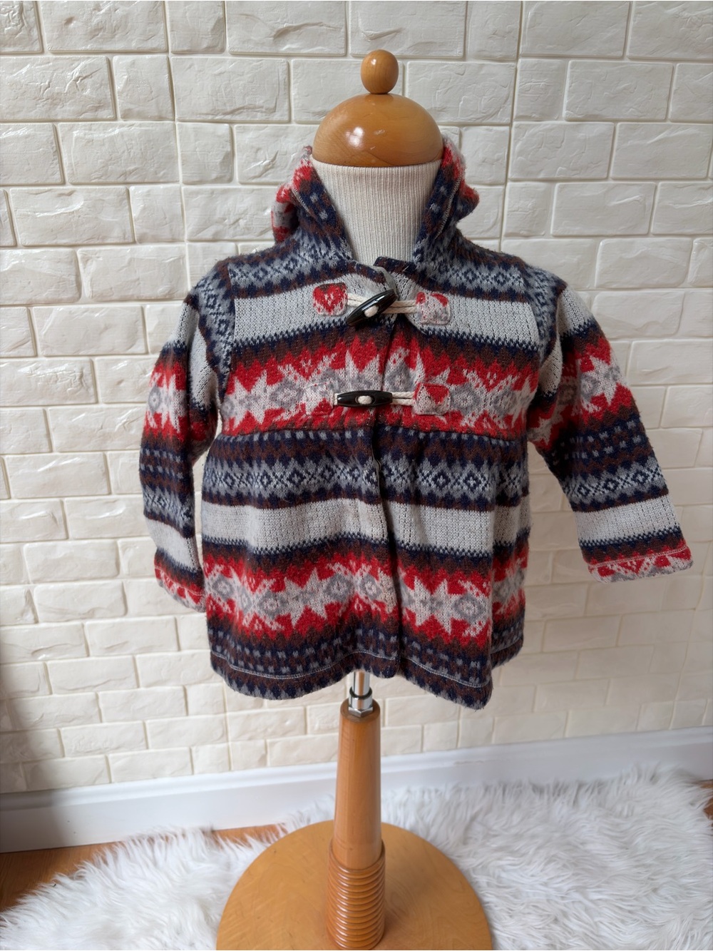 Tucker + Tate Red, Navy & Cream Patterned Hooded Pea Coat